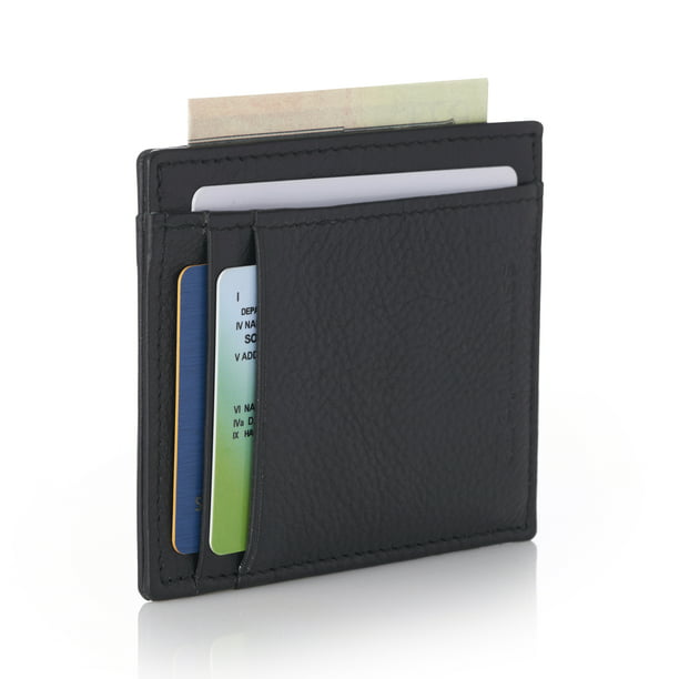 Men Slim Soft Black Leather Utility Travel Business Credit ID Card Key Holder